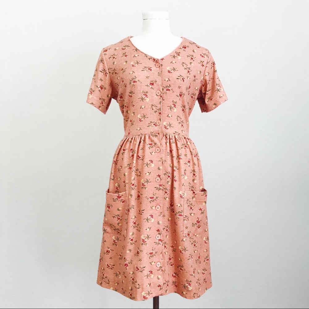 Vintage Botanical Button-Front Day Dress | Size M